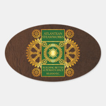 Steamworks Atlantean - or et vert sur Brown Autocollant Ovale