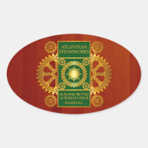Steamworks Atlantean - or et vert sur Cherrywood Sticker Ovale