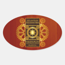 Steamworks Atlantean - or sur Cherrywood Sticker Ovale