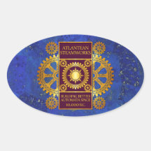 Steamworks-Or Atlantean et pourpre sur la lazulite Stickers Ovales