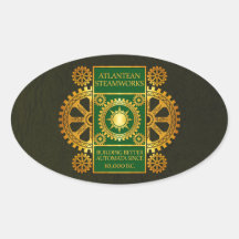 Steamworks-Or Atlantean et vert sur le cuir vert Autocollants
