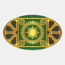 Steamworks-Or Atlantean et vert sur le cuir vert Sticker Ovale