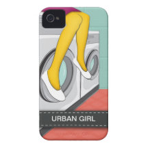 Stedelijke meisjeszitting in een wasserij in de gr iPhone 4 Case-Mate hoesjes