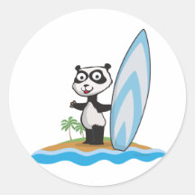 Surfer d'ours panda autocollants ronds