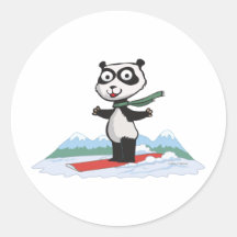 Surfeur d'ours panda autocollants ronds