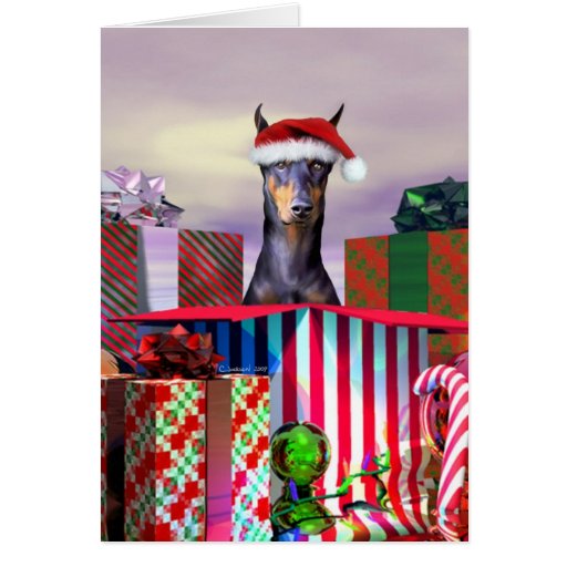 Surprise de Noël de dobermann Cartes De Vœux