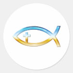 Symbole chrétien de poissons avec le crucifix - ci autocollant rond