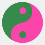 Symbole rose et vert de Yin Yang Adhésifs Ronds