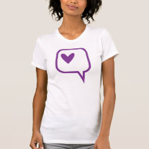 T-shirt pourpre de coeur de bulle de la parole