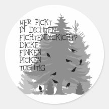t-shirt spruch zungenbrecher fink wald baum vögel runder sticker