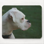Tapis de souris blanc de photo de chien de boxeur