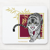 Tapis de souris "Tigre blanc et bambou"