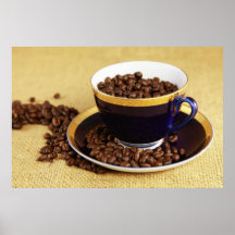 Tasse à café image de cuisine bleue affiche
