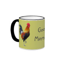 Tasse de café colorée "bonjour" de coqs