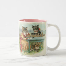 Tasse vintage de famille de minou