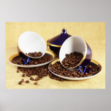 Tasses à café image de cuisine bleues affiche