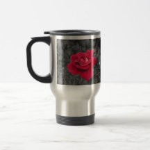 Tasses blanches noires de voyage de rose rouge
