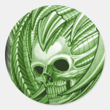 TATOUAGE vert du crâne RITON Adhésif Rond