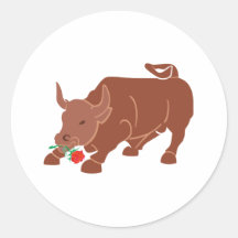 Taureau bull rose adhésif rond