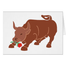 Taureau bull rose carte de vœux