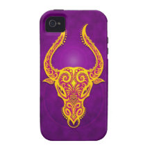 Taureau tribal pourpre et jaune complexe coques iPhone 4
