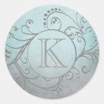 Teal rustique et Flourish de Bohème gris Autocollants Ronds