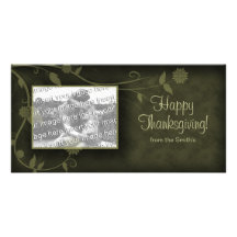 Thanksgiving floral de vert de modèle de carte pho photocarte personnalisée
