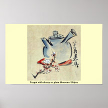 Théière avec des fleurs Ukiyoe de cerise ou de pru Posters