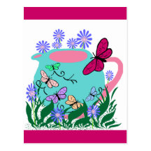théière de papillon de papillon cartes postales