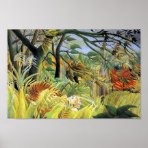 Tigre dans une tempête tropicale affiches