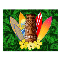Tiki Mask And Surfboards Post Card