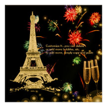Tour Eiffel+bulles de champagne de feux d'artifice Faire-part