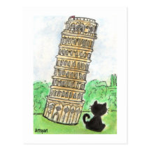Tour penchée de conversation Noir de chat noir d'a Cartes Postales