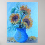 Tournesols dans un vase azuré affiche