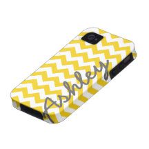 Trendy Patroon van de Chevron met naam - gele grij iPhone 4 Hoesjes