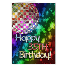 trente-cinquième anniversaire avec la boule de dis carte de vœux