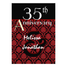 trente-cinquième Damassé rouge d'anniversaire et n Invitation Personnalisée