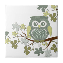 Tuile de hibou d'arbre de polka carreau
