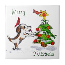 Tuile faite sur commande de chiot de Noël et de te Carreaux