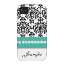 Turkoois Zwart Wit BloemenDamast Vibe iPhone 4 Hoesjes
