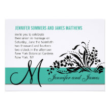 Turquoise de monogramme de faire-part de mariage d