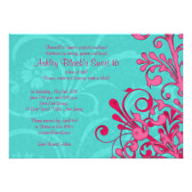 Turquoise et bonbon floral à rose invitation de 16
