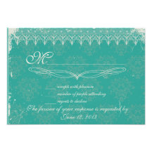 Turquoise vintage mariage damassé RSVP Cartons D'invitation