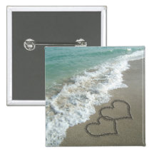 Twee Harten van het Zand op het Strand, Romantisch Speld Button