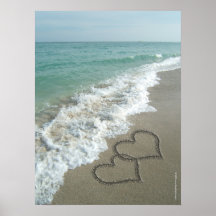 Twee Harten van het Zand op het Strand, Romantisch Afdruk