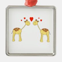 Twee het onder ogen zien van Giraffen met Harten.  Kerst Ornamenten