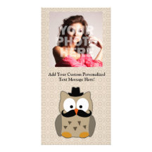 Uil met Snor en Pet Fotokaart