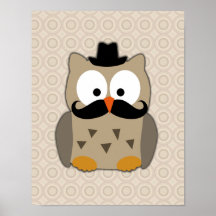 Uil met Snor en Pet Poster