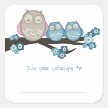 Uil van mamma's & Tweelingen {Blauwe} | Bookplates Vierkante Stickers