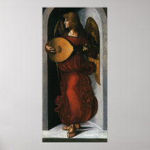 Un ange en rouge avec un luth par Leonardo da Vinc Posters